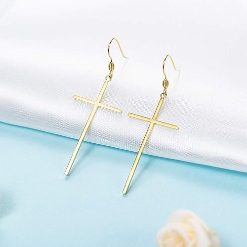 Stainless Steel Cross Earrings Long Dangle earrings for Women Girls