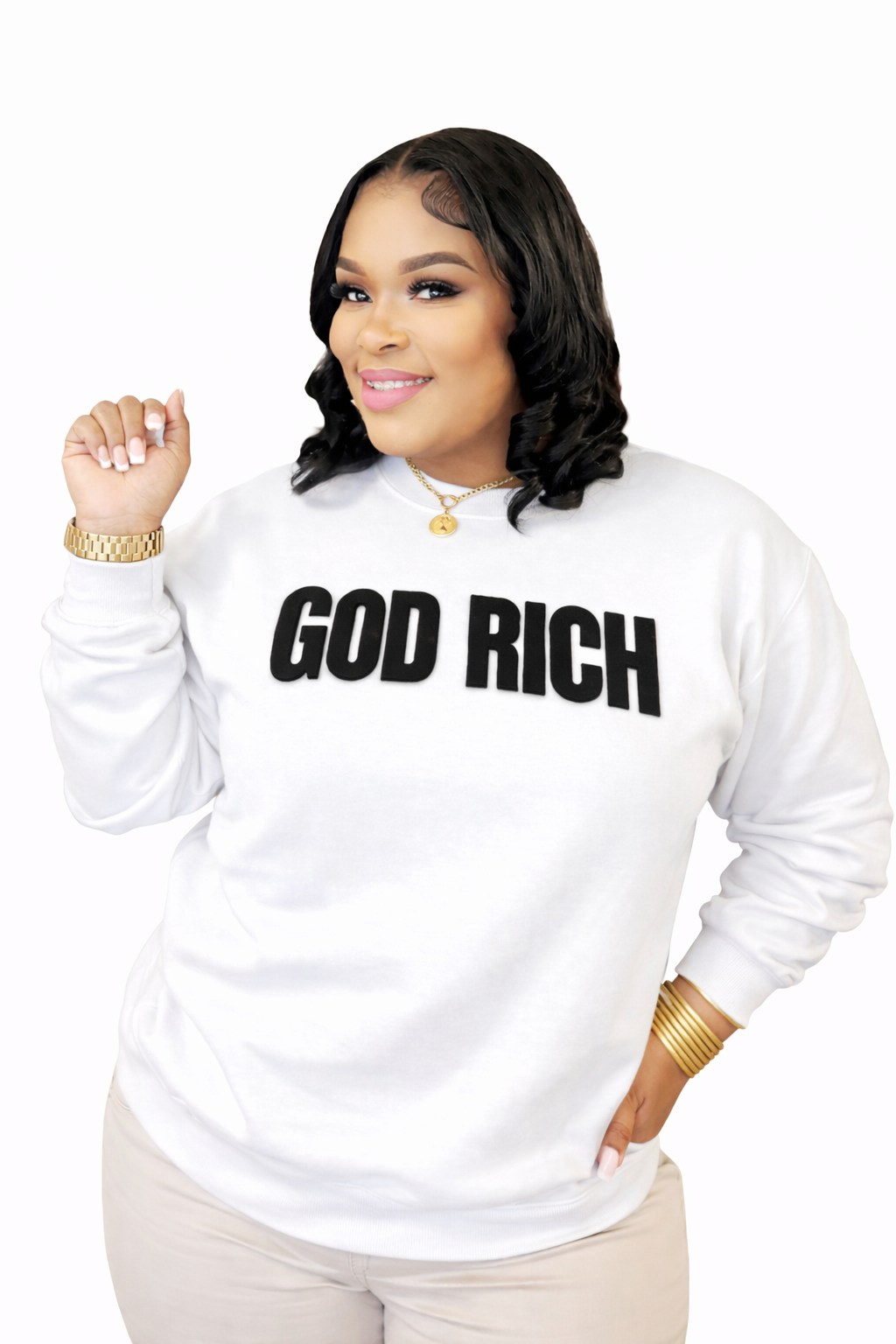 GOD RICH SWEATSHIRT (PUFF PRINT)