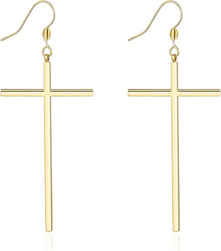 Stainless Steel Cross Earrings Long Dangle earrings for Women Girls